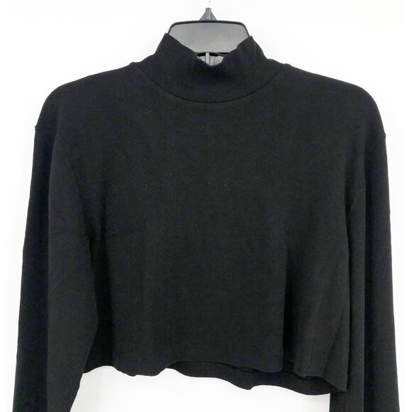 RE/DONE X HANES Womens Crop Top Large Black Mock Neck Long Sleeve Cotton NWT - Picture 5 of 12